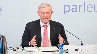 Foto: Horst Köhler am Mikrofon während der Veranstaltung Foto: Horst Köhler am Mikrofon während der Veranstaltung